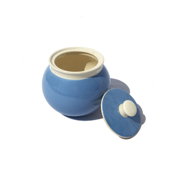 Sucrier boule en faience bleu et crème - art de la table - Brocante du eshop de Madame M